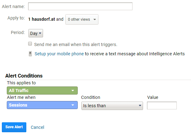 New Custom Alert in Google Analytics