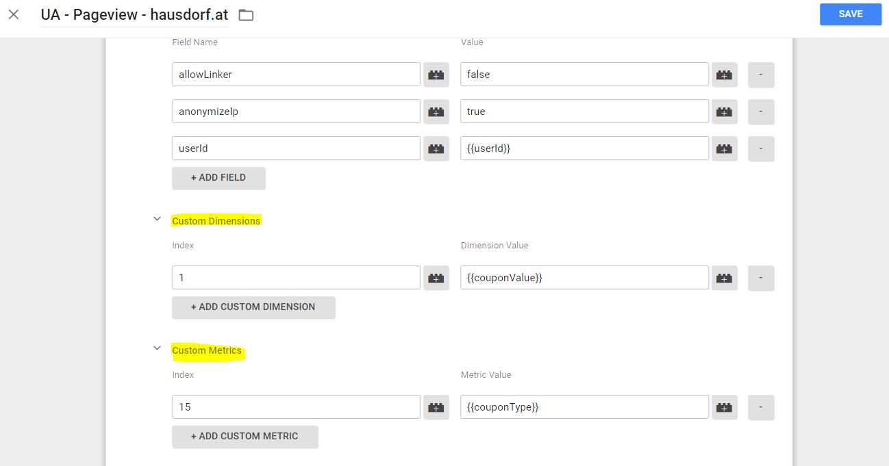 GTM Pageview mit CD und CM