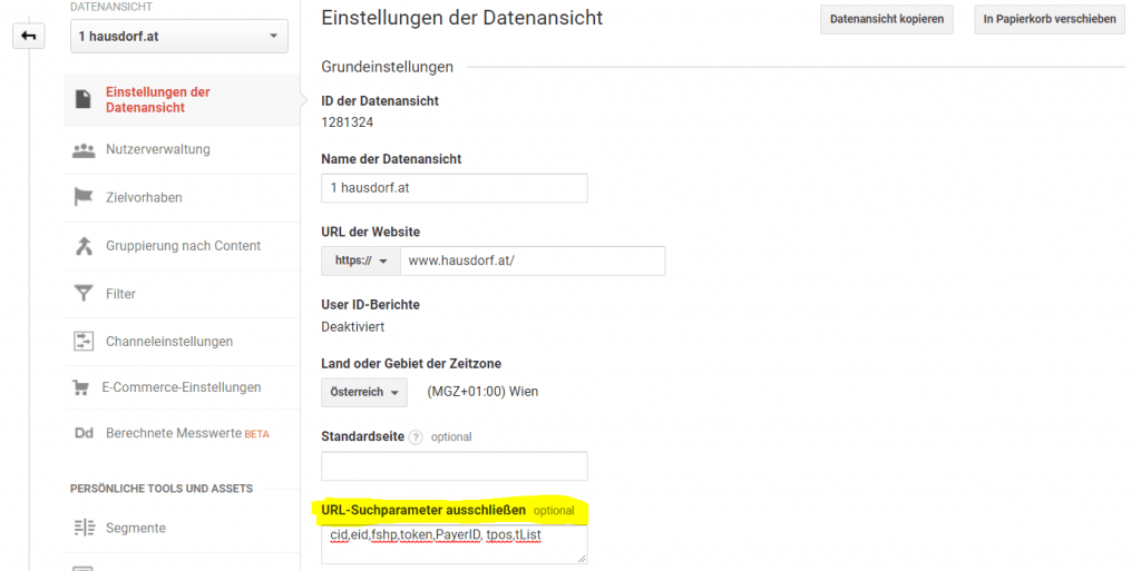 Google Analytics Datenansichts Einstellungen