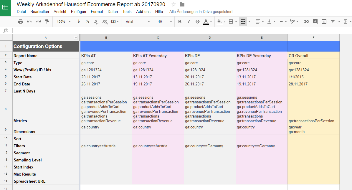 Google Analytics Spreadsheet Add On Datenabfrage
