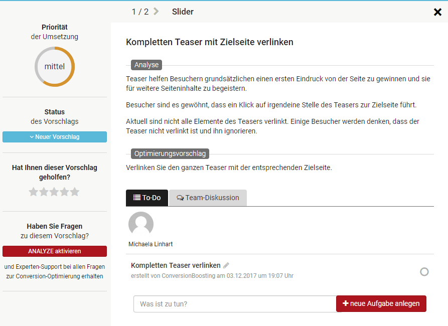 ANALYZE Optimierungsvorschlag