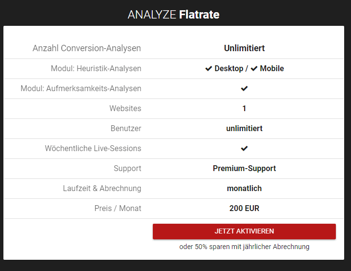 ANALYZE Preise und Service