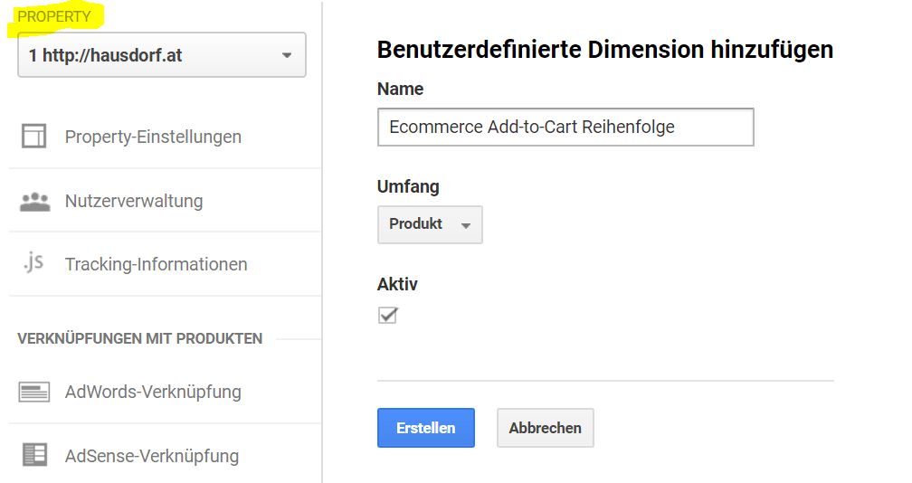 Custom Dimension Add-to-Cart Reihenfolge in Google Analytics