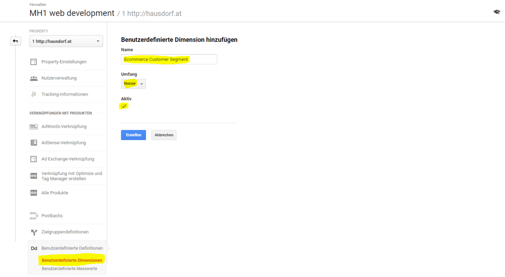 Custom Dimension Kundensegment in Google Analytics