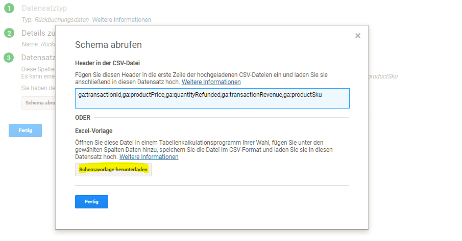 Data Import Feature Schema abrufen und herunterladen