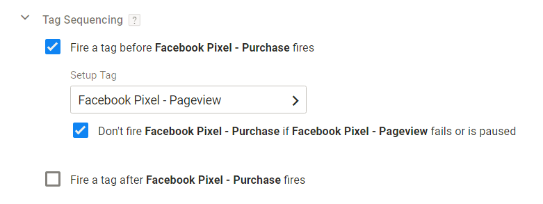 GTM Tag Sequencing für Facebook Pixel