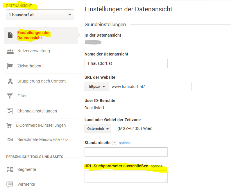 Google Analytics Datenansichtseinstellungen