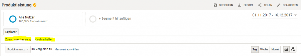 Google Analytics Produktleistungs Report
