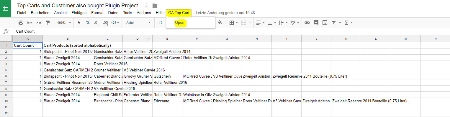 Google Spreadsheet Plugin Related Products and Top Carts