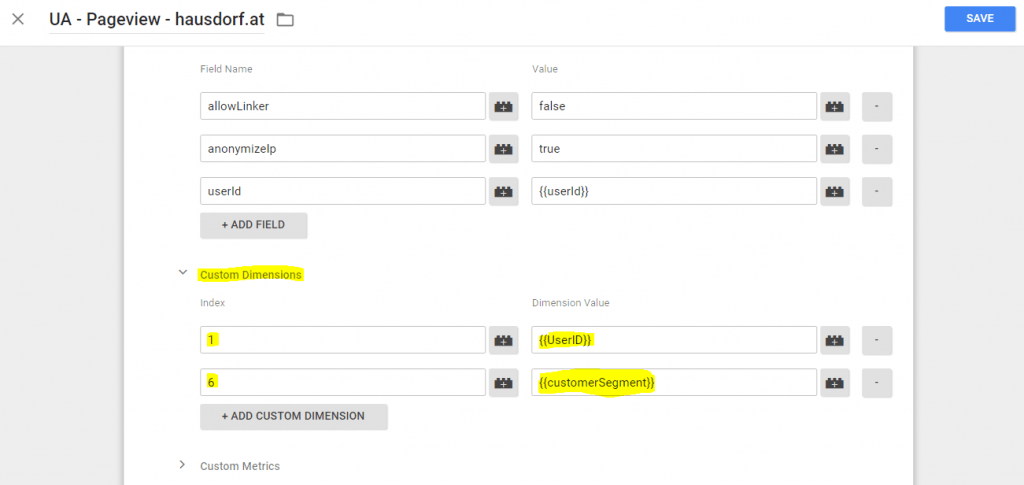 Google Tag Manager Pageview Tag mit CD