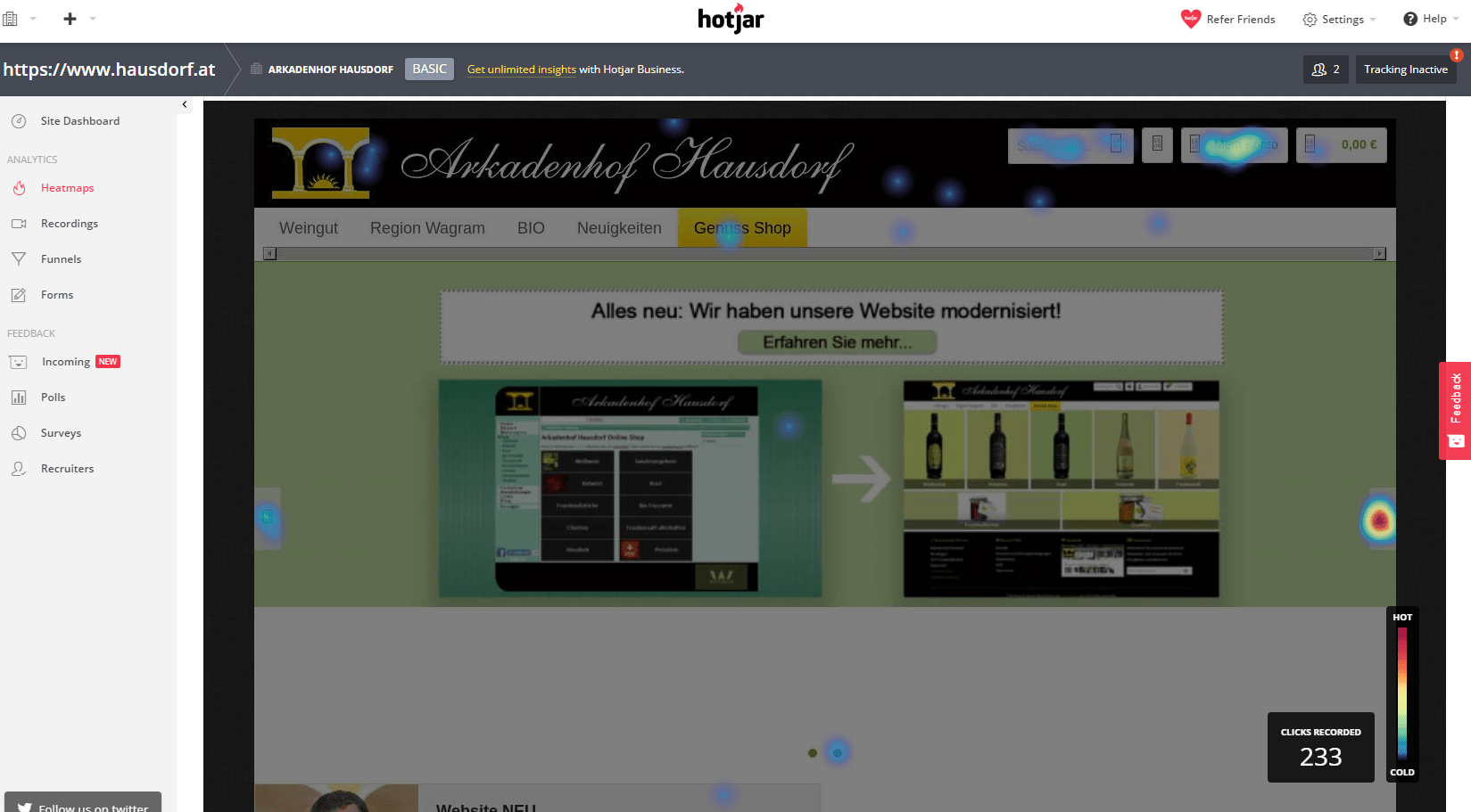 Hotjar Klickmap Startseite
