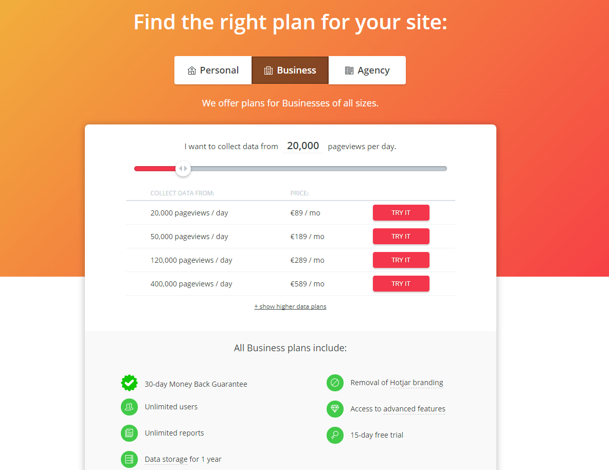 Hotjar Pricing Business