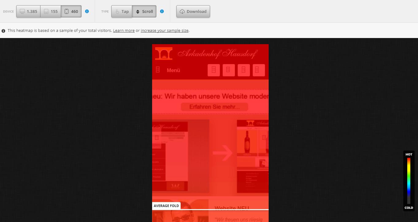 Hotjar Scrollmap mobile Startseite