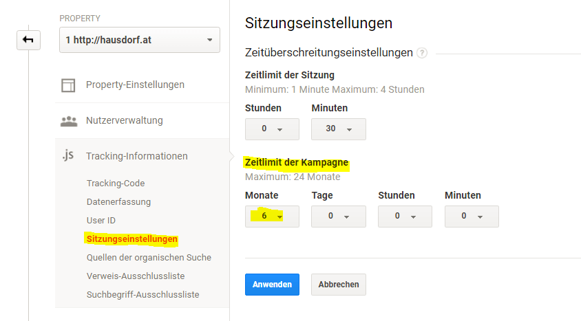 Zeitlimit Einstellung für Kampagnen