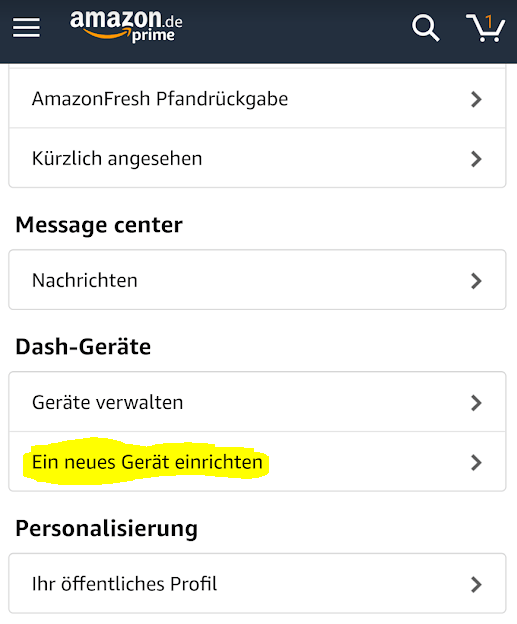 Amazon App - Neuen Dashbutton einrichten
