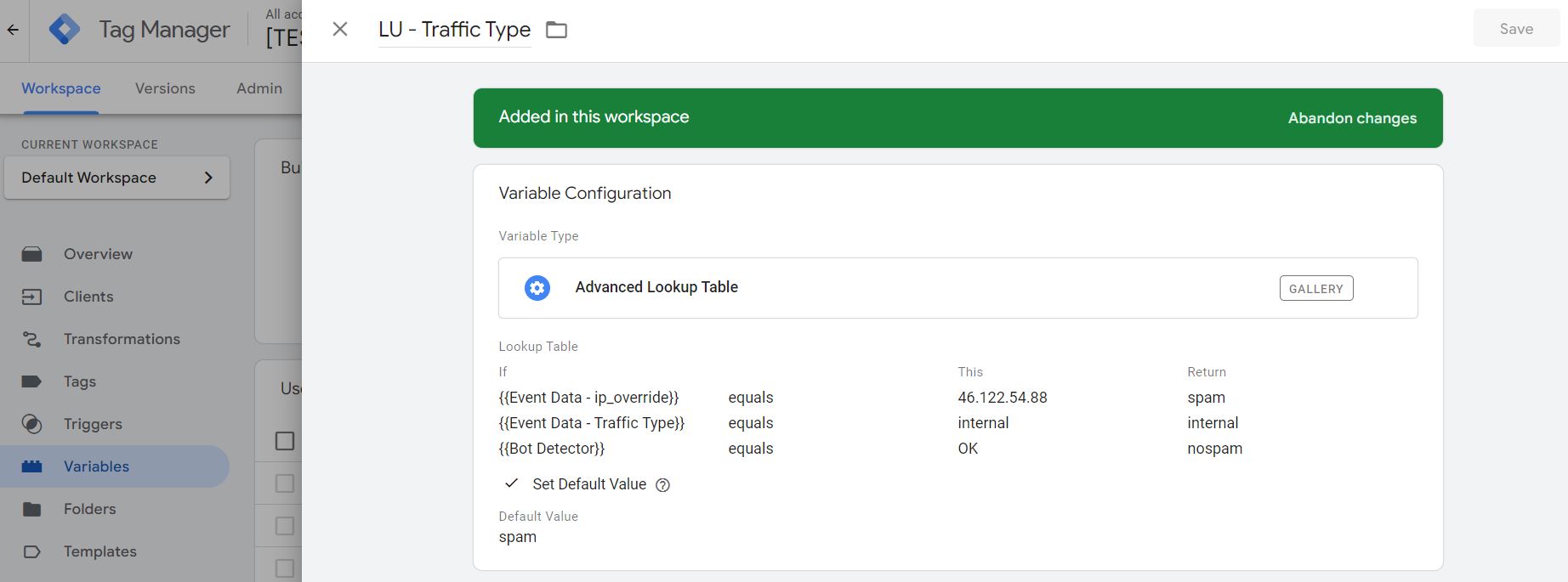 Advanced Lookup Table Variable im SGTM