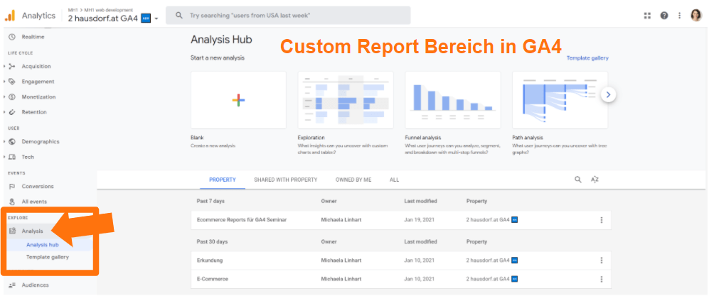Analysis Hub in Google Analytics 4