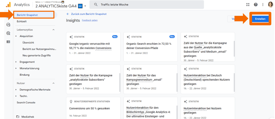 Analytics Radar bzw. Insights Übersicht