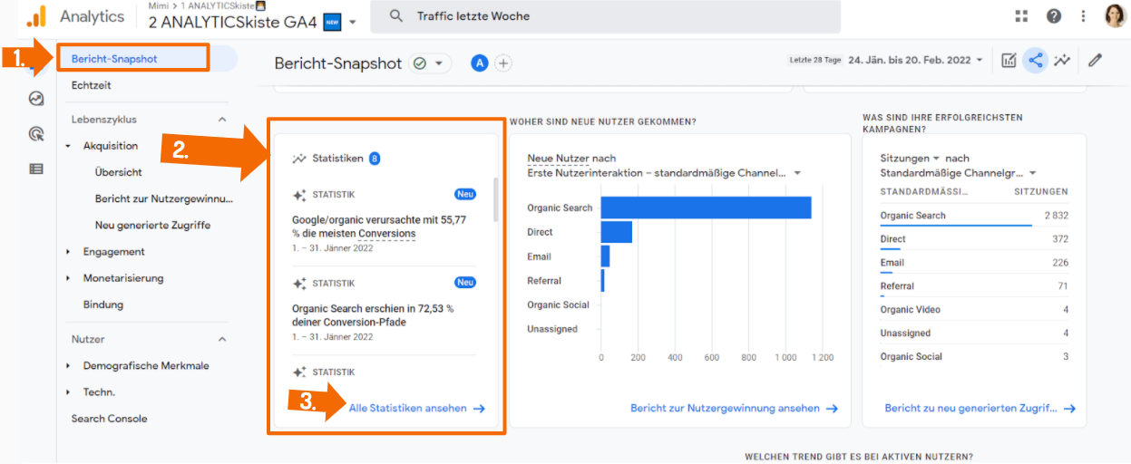 Analytics Radar im GA4 Bericht Snapshot