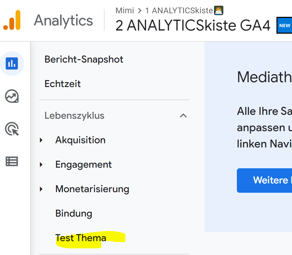 Angepasste Berichtsnavi in GA4