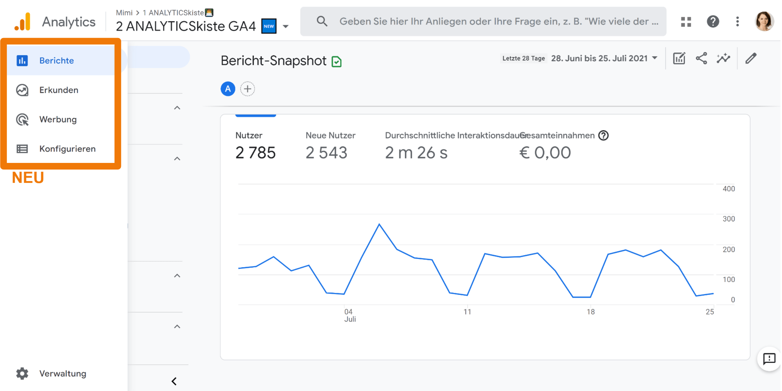 Berichtsnavigation Menü 1 in GA4