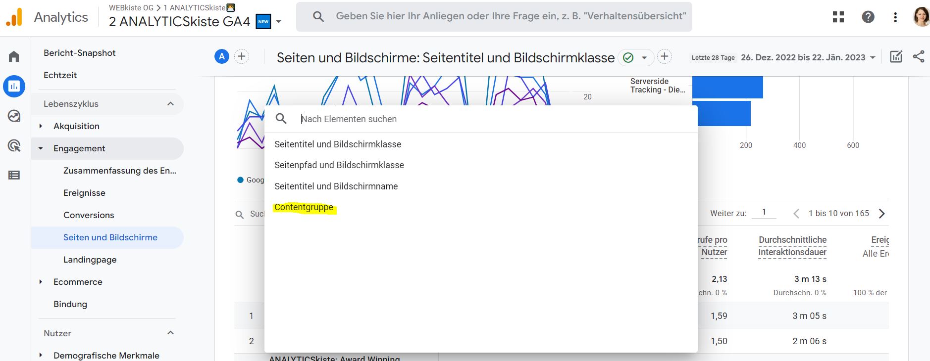 Contentgruppe als Standard Dimension in GA4