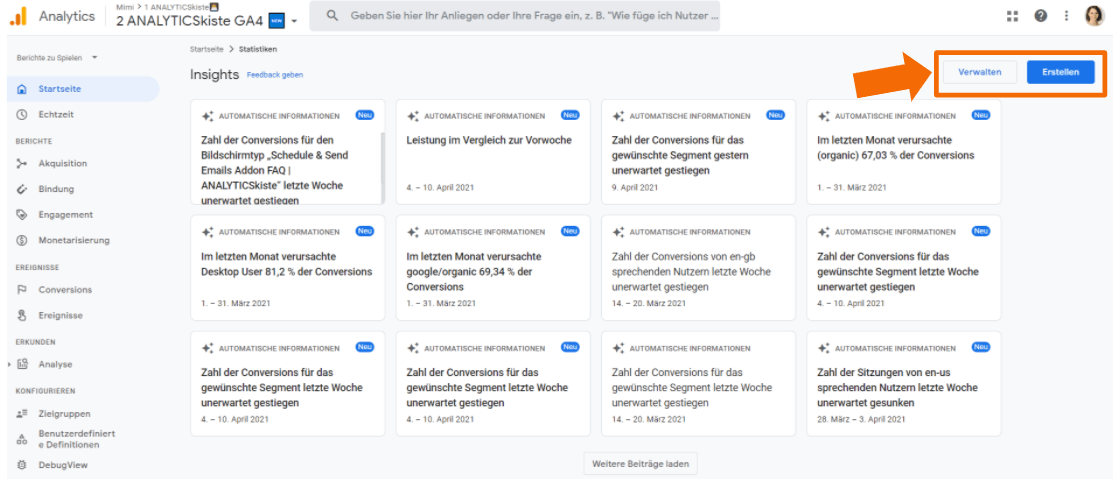 Custom Alert in Google Analytics 4 erstellen und verwalten