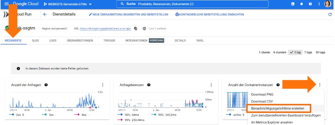 Custom Alert in Google Cloud Run erstellen