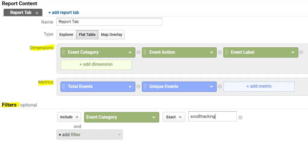 Custom Report für Scrolltracking Analysen