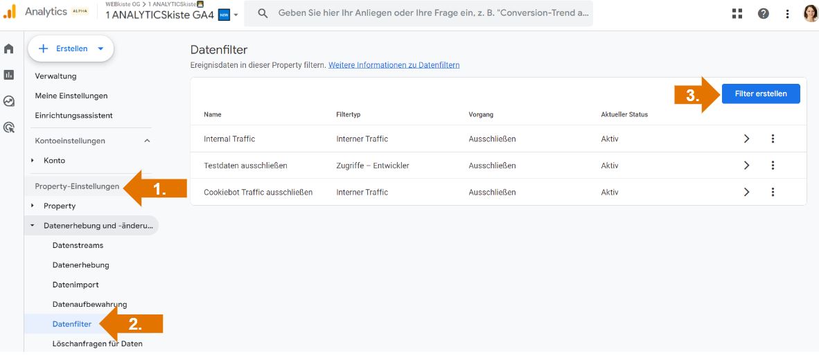 Datenfilter in GA4 erstellen