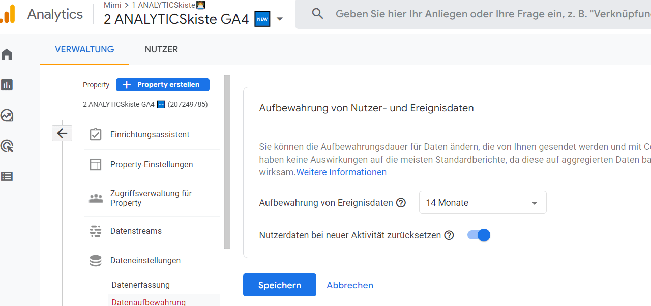 Datenverfügbarkeit in GA4