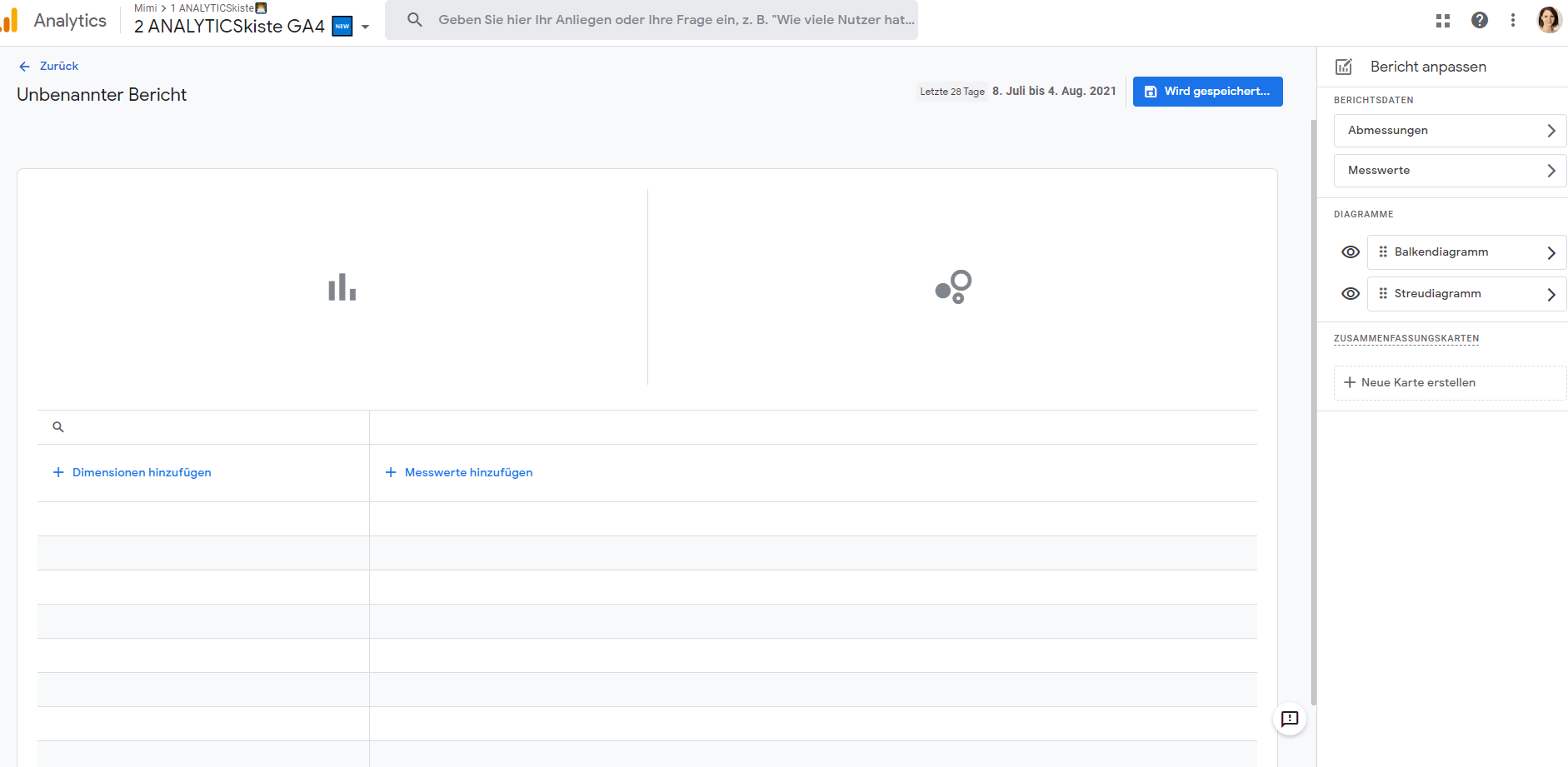 Detailbericht ohne Vorlage in GA4 erstellen