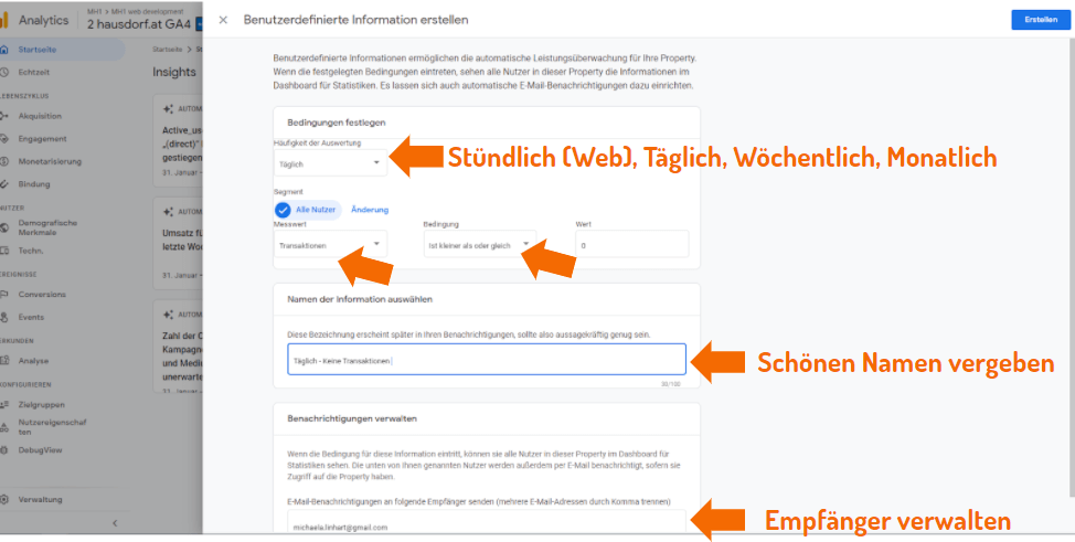 Eigenen Custom Alert in Google Analytics 4 erstellen