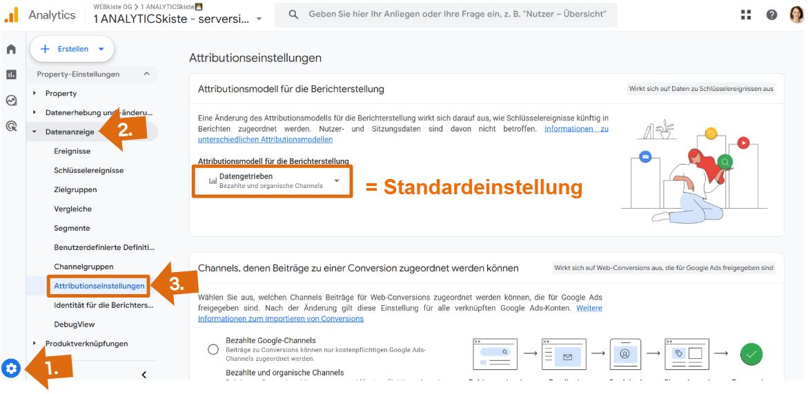 Einstellung für datengetriebene Attribution in GA4