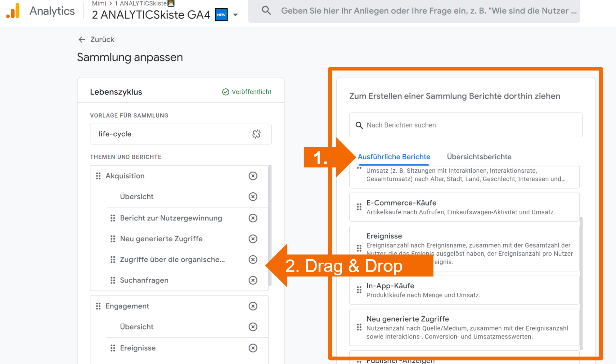 GA4 Akquisitions Sammlung anpassen