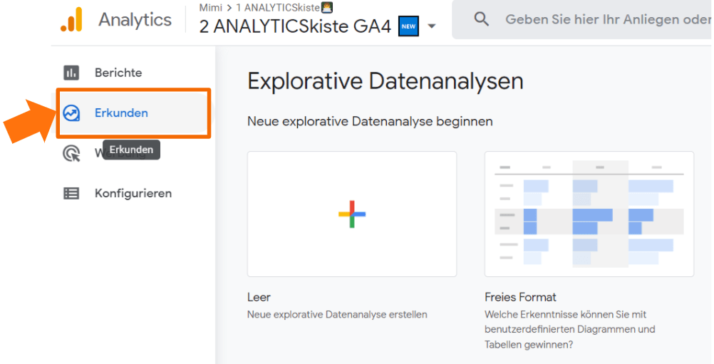 GA4 Bereich Erkunden