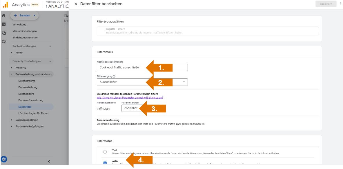 GA4 Datenfilter um Bot-Traffic auszuschließen