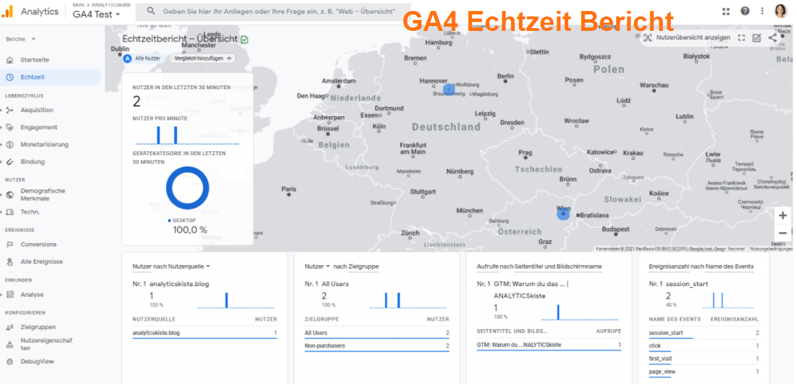 GA4 Echtzeit Bericht