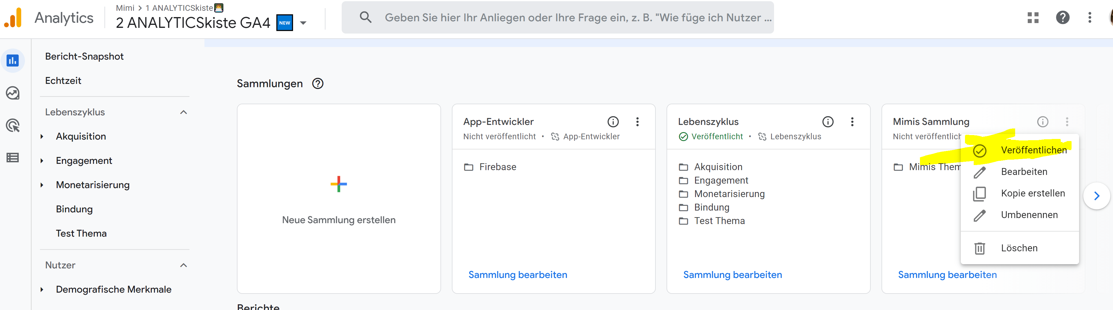 GA4 Eigene Sammlung veröffentlichen