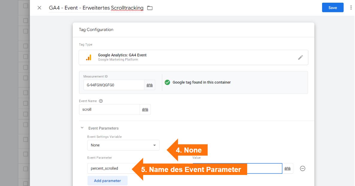 GA4 Event Parameter Name wählen
