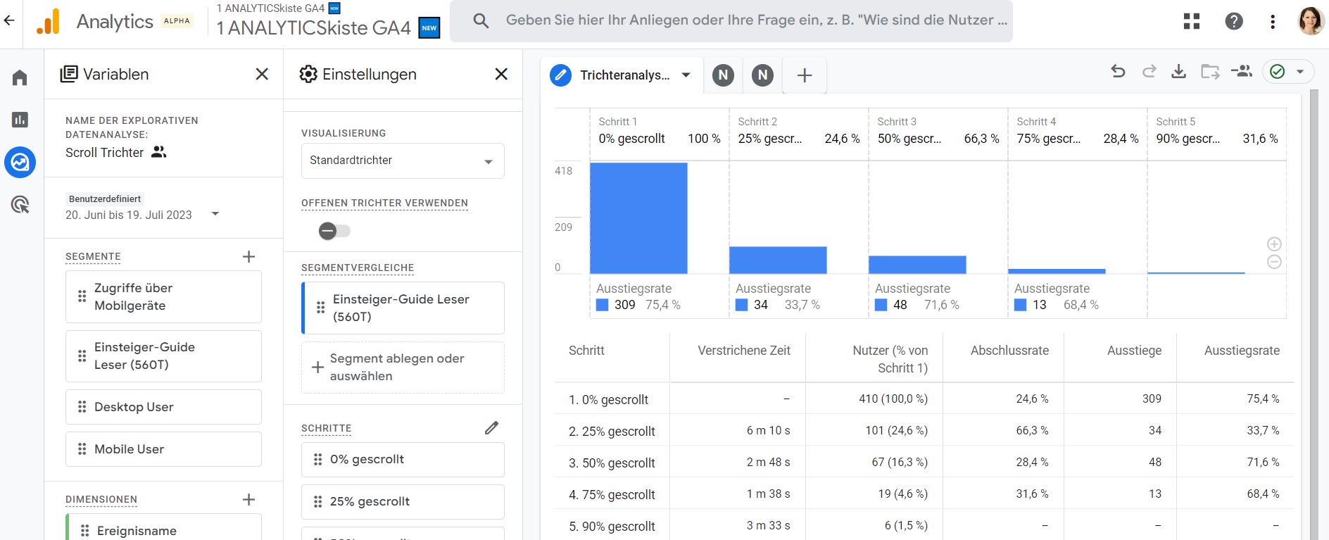 GA4 Funnelanalyse - Verstrichene Zeit mit Zeitbindung
