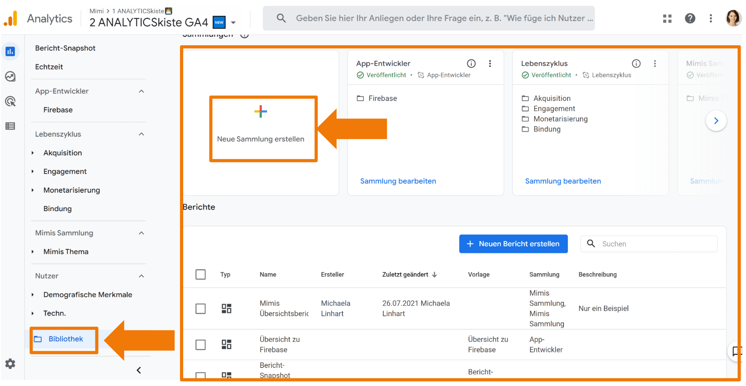 GA4 Neue Sammlung in Berichtsnavi erstellen