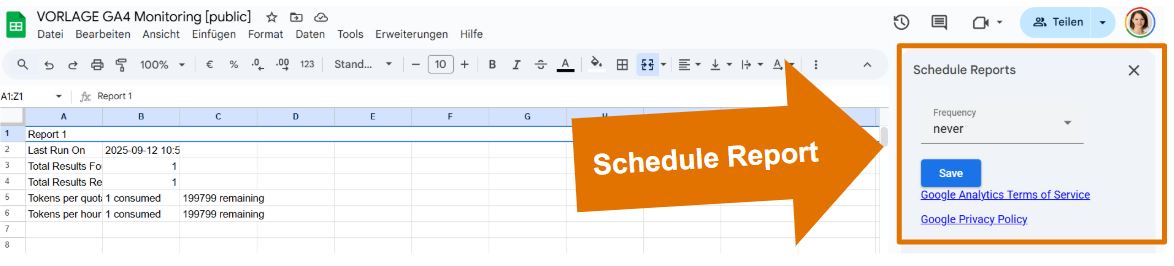 GA4 Report Builder - Define Schedule