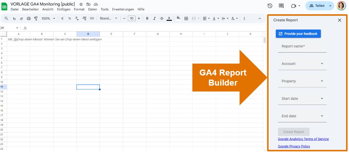 GA4 Report Builder in Google Sheets