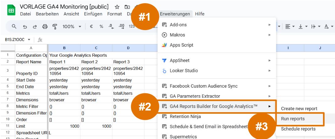 GA4 Report Builder - manuelle Datenabfrage