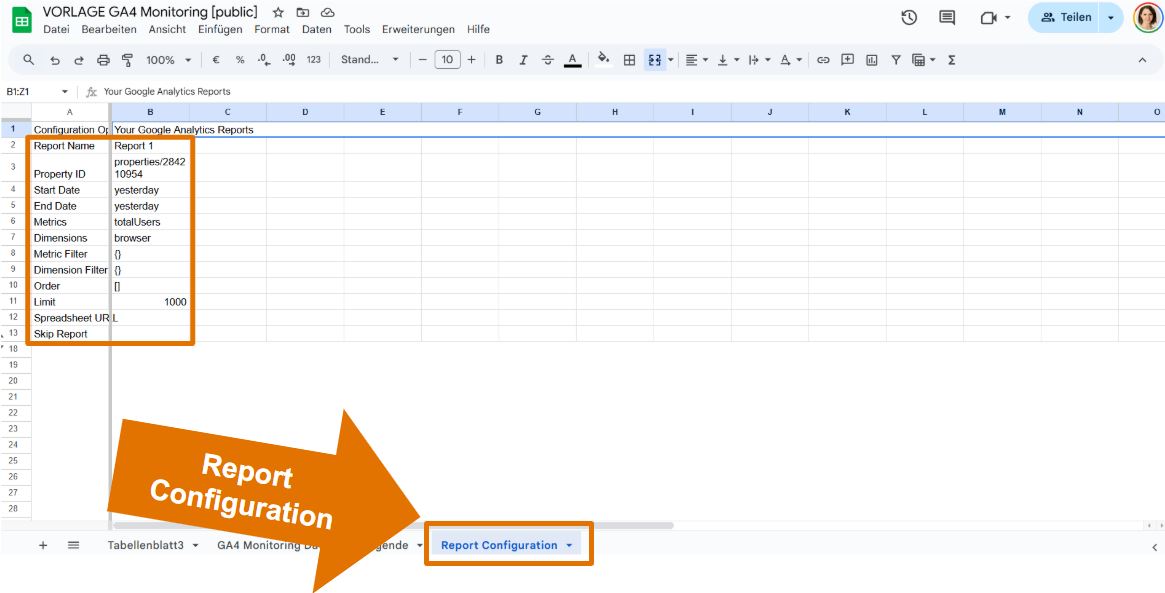 GA4 Report Configuration zur Datenabfrage