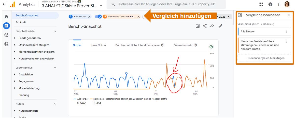 GA4 Vergleich Alle Nutzer vs. Spammer