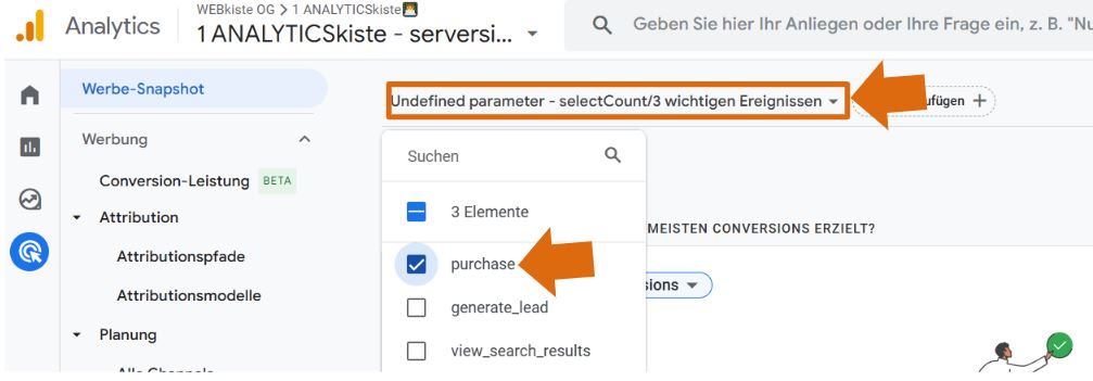 GA4 Werbung Conversion-Auswahl