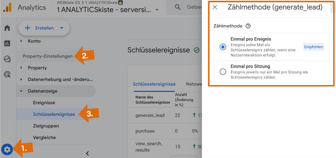 GA4 Zählmethode pro Schlüsselereignis definieren