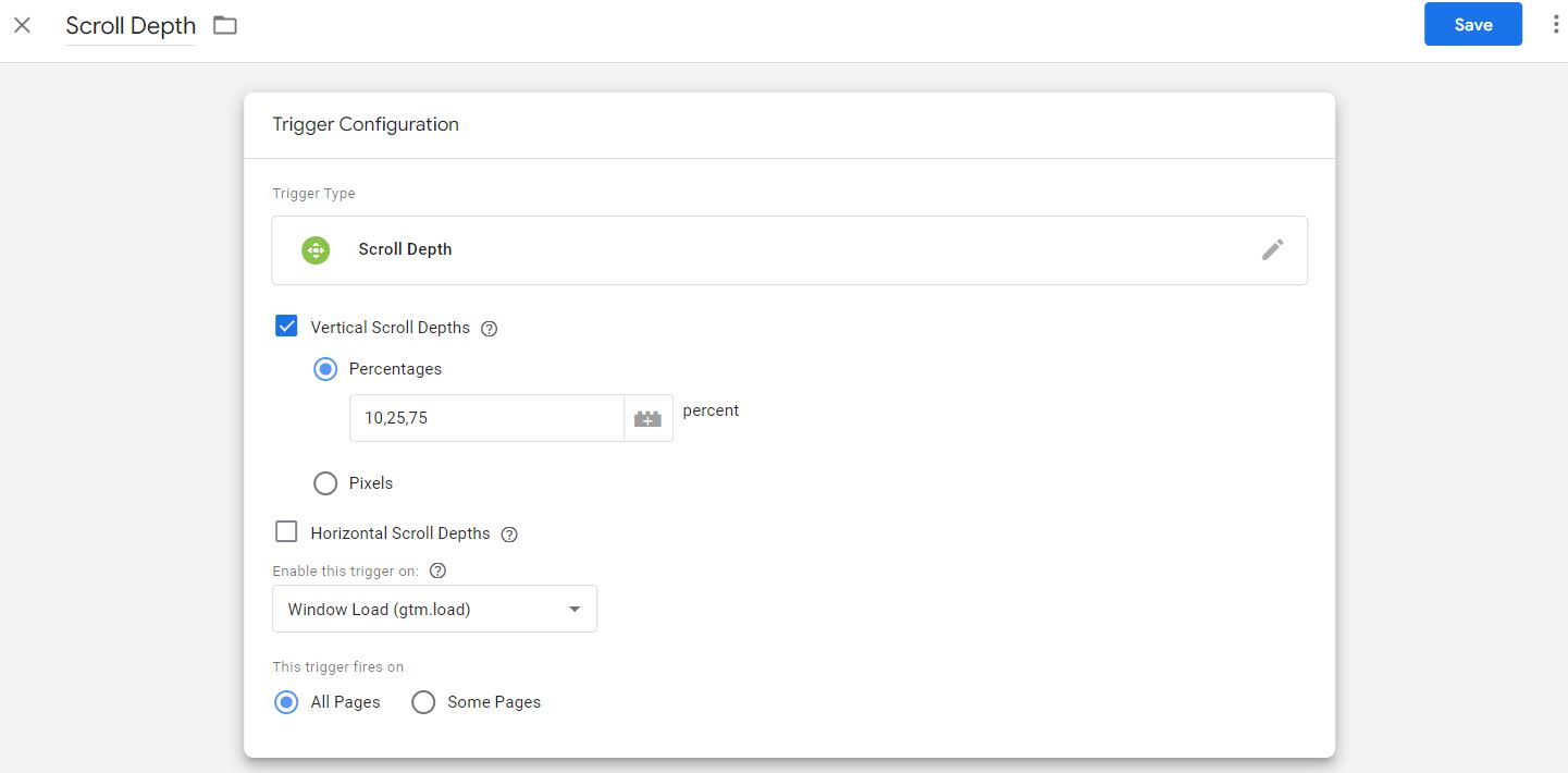 GTM Fertiger Scroll Depth Trigger